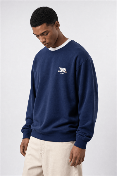 Erkek Not Basic Project Baskılı Oversize Sweatshirt Lacivert