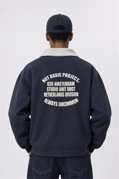 Erkek Not Basic Project Baskılı Oversize Ceket Lacivert