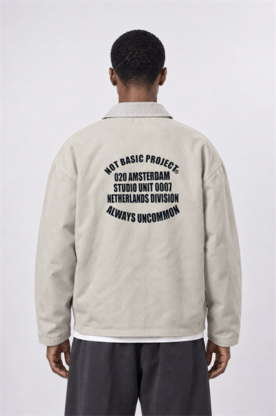 Erkek Not Basic Project Baskılı Oversize Ceket Bej