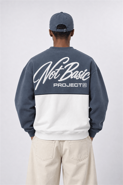 Erkek Not Basic Project Nakışlı Oversize Sweatshirt Füme