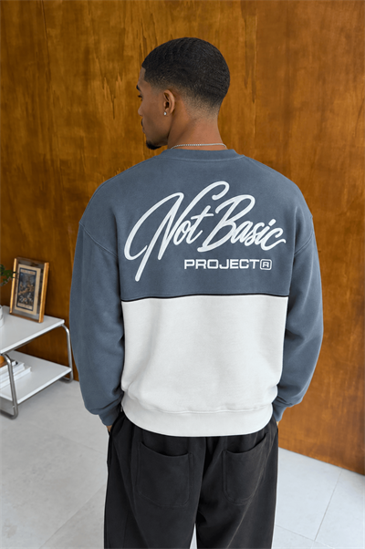 Erkek Not Basic Project Nakışlı Oversize Sweatshirt Füme