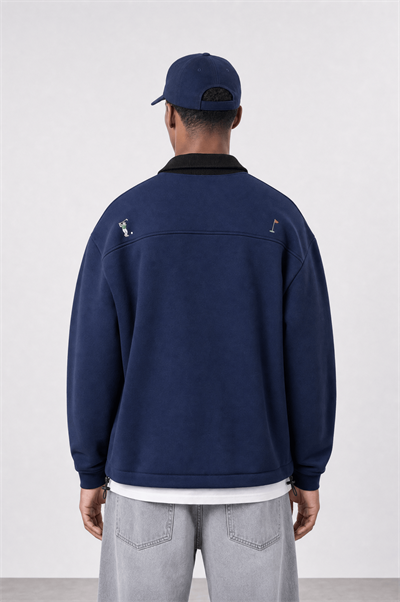 Erkek Not For Everyone Nakışlı Polo Yaka Oversize Sweatshirt Lacivert