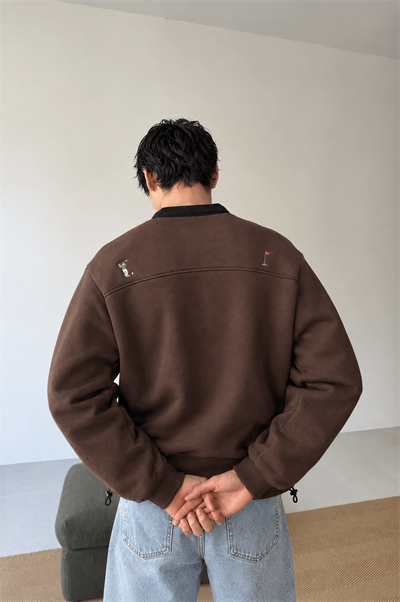 Erkek Not For Everyone Nakışlı Polo Yaka Oversize Sweatshirt Kahve