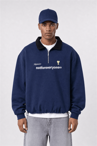 Erkek Not For Everyone Nakışlı Polo Yaka Oversize Sweatshirt Lacivert
