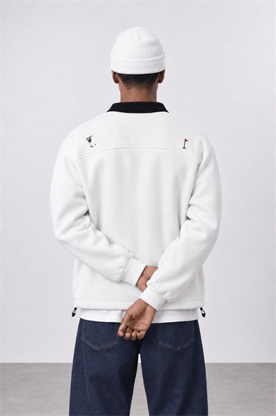 Erkek Not For Everyone Nakışlı Polo Yaka Oversize Sweatshirt Ekru