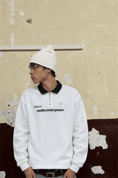 Erkek Not For Everyone Nakışlı Polo Yaka Oversize Sweatshirt Ekru