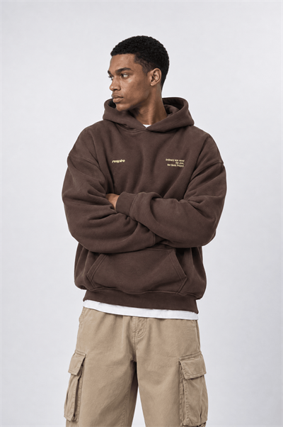 Erkek notbasic Baskılı Oversize Hoodie Kahve