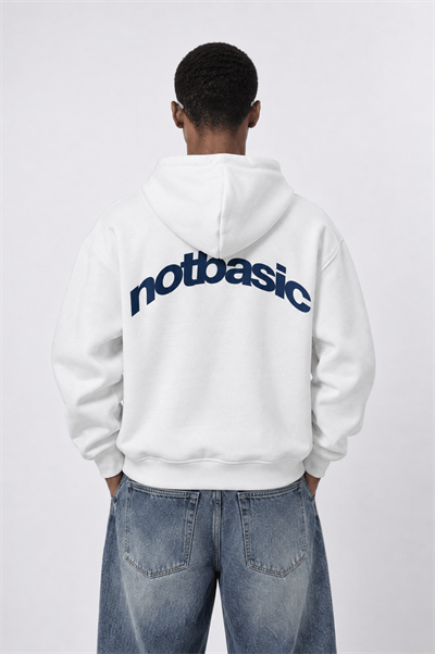 Erkek notbasic Baskılı Oversize Hoodie Ekru