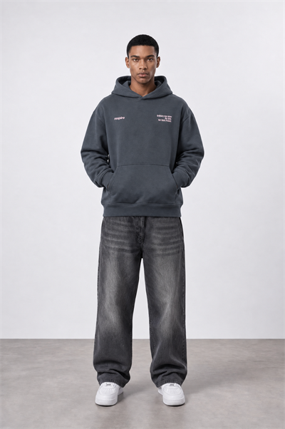 Erkek notbasic Baskılı Oversize Hoodie Füme