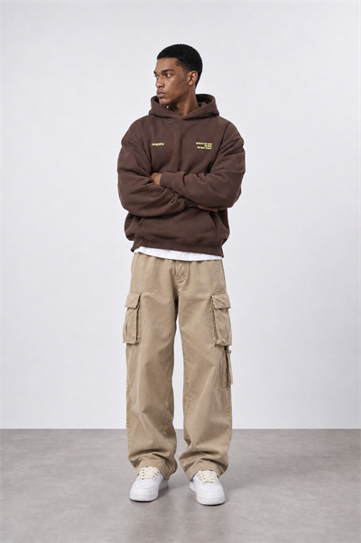 Erkek notbasic Baskılı Oversize Hoodie Kahve