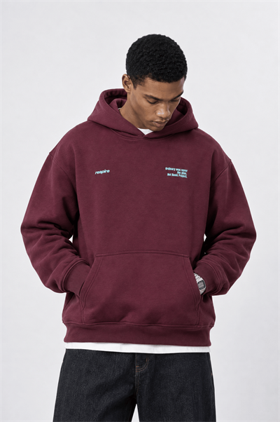 Erkek notbasic Baskılı Oversize Hoodie Bordo