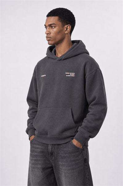 Erkek notbasic Baskılı Oversize Hoodie Füme