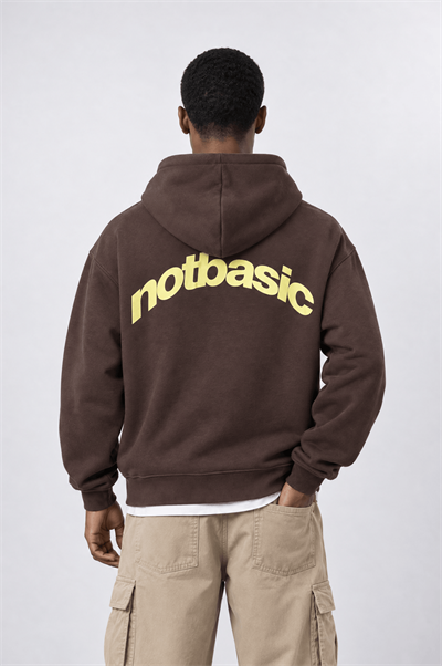 Erkek notbasic Baskılı Oversize Hoodie Kahve