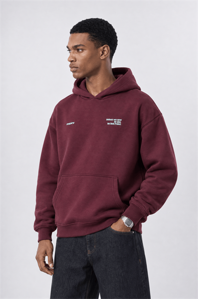 Erkek notbasic Baskılı Oversize Hoodie Bordo