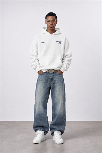 Erkek notbasic Baskılı Oversize Hoodie Ekru