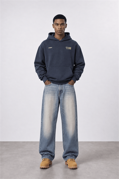 Erkek notbasic Baskılı Oversize Hoodie Lacivert