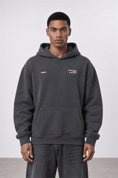 Erkek notbasic Baskılı Oversize Hoodie Füme
