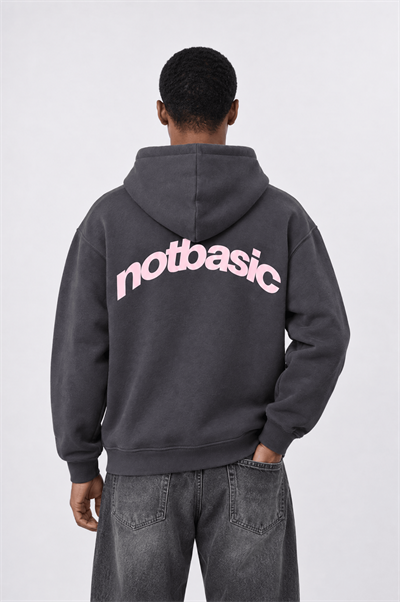 Erkek notbasic Baskılı Oversize Hoodie Füme