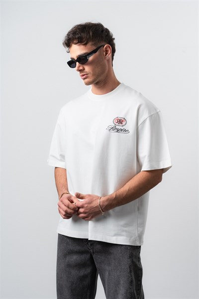 Erkek Notre Baskılı Oversize T-Shirt Ekru