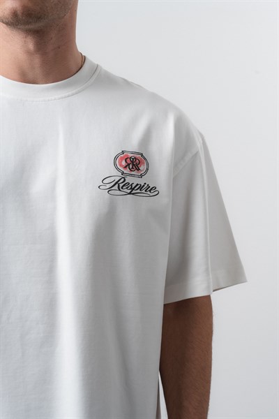 Erkek Notre Baskılı Oversize T-Shirt Ekru