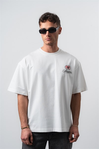 Erkek Notre Baskılı Oversize T-Shirt Ekru