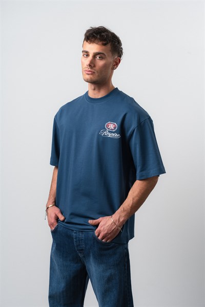Erkek Notre Baskılı Oversize T-Shirt Lacivert