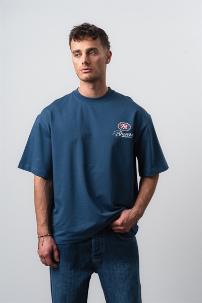 Erkek Notre Baskılı Oversize T-Shirt Lacivert