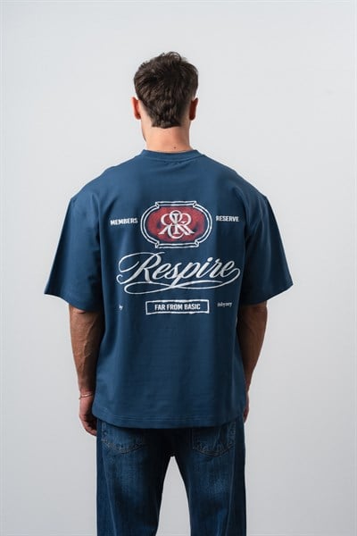 Erkek Notre Baskılı Oversize T-Shirt Lacivert