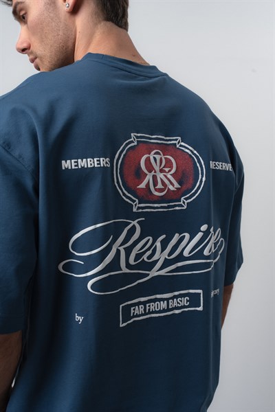 Erkek Notre Baskılı Oversize T-Shirt Lacivert