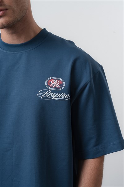 Erkek Notre Baskılı Oversize T-Shirt Lacivert