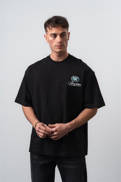 Erkek Notre Baskılı Oversize T-Shirt Siyah