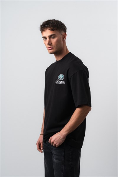 Erkek Notre Baskılı Oversize T-Shirt Siyah