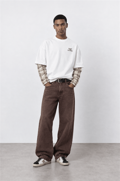 Erkek Now Or Never Nakışlı Double Sleeve Oversize Sweatshirt Ekru