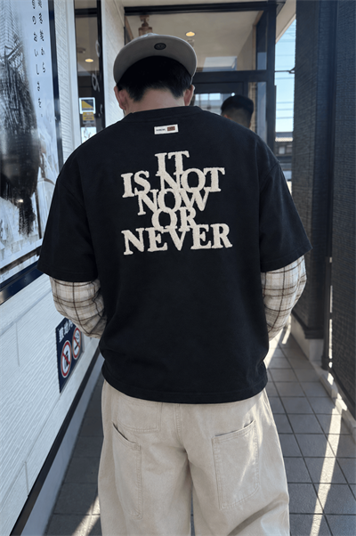 Erkek Now Or Never Nakışlı Double Sleeve Oversize Sweatshirt Siyah