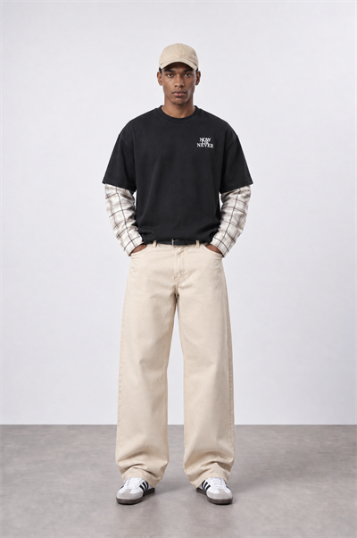 Erkek Now Or Never Nakışlı Double Sleeve Oversize Sweatshirt Siyah