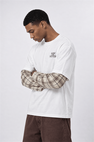 Erkek Now Or Never Nakışlı Double Sleeve Oversize Sweatshirt Ekru