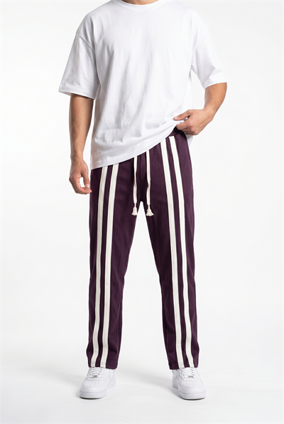 Erkek Ön Şerit Detaylı Baggy Eşofman Altı Mürdüm