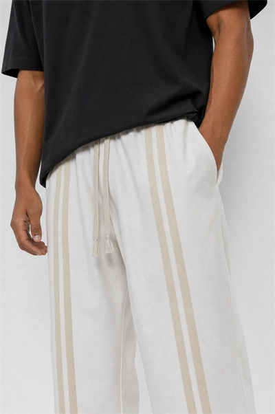 Erkek Ön Şerit Detaylı Baggy Eşofman Altı Ekru