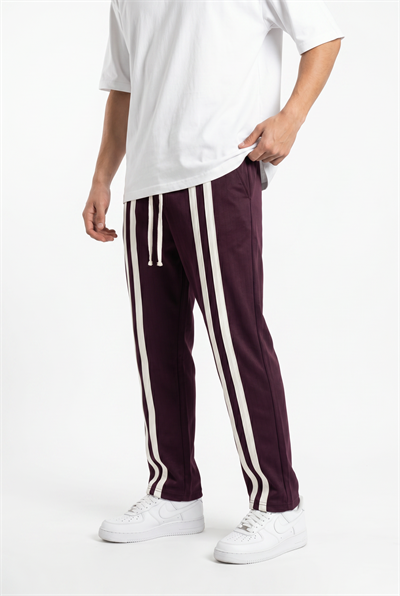 Erkek Ön Şerit Detaylı Baggy Eşofman Altı Mürdüm