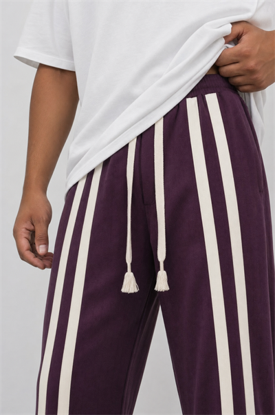 Erkek Ön Şerit Detaylı Baggy Eşofman Altı Mürdüm