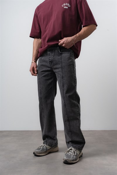 Erkek Önü Dikiş Detaylı Baggy Jean Antrasit