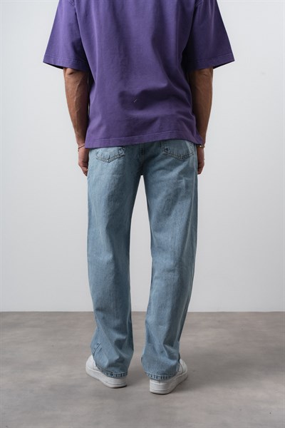 Erkek Önü Dikiş Detaylı Baggy Jean Mavi