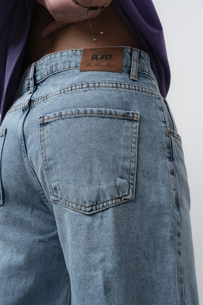 Erkek Önü Dikiş Detaylı Baggy Jean Mavi