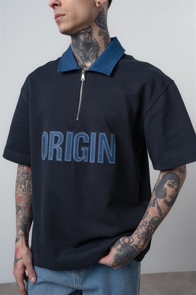 Erkek Origin Nakışlı Polo Yaka Regular Fit T-Shirt Lacivert