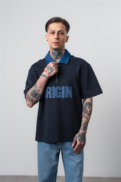 Erkek Origin Nakışlı Polo Yaka Regular Fit T-Shirt Lacivert