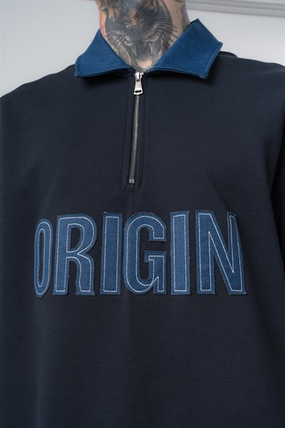 Erkek Origin Nakışlı Polo Yaka Regular Fit T-Shirt Lacivert