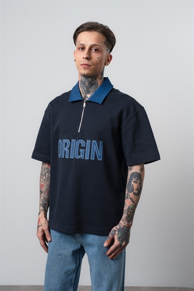 Erkek Origin Nakışlı Polo Yaka Regular Fit T-Shirt Lacivert