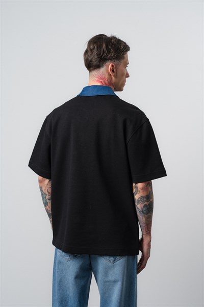 Erkek Origin Nakışlı Polo Yaka Regular Fit T-Shirt Siyah