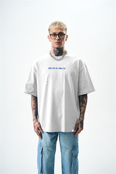 Erkek Palm Baskılı Oversize T-Shirt Beyaz