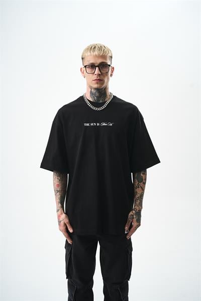 Erkek Palm Baskılı Oversize T-Shirt Siyah